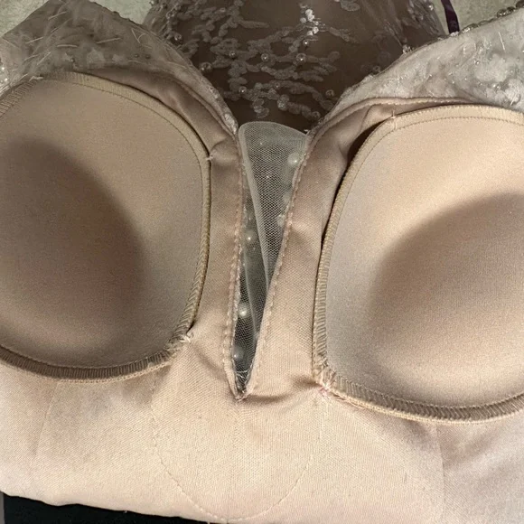 Blush pink Wedding Dress w/detachable train! Hand beaded pearls and lace! - Picture 6 of 12